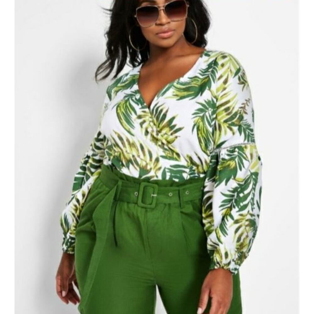 NEW ASHLEY STEWART Blouse Size 14 Linen Blend Tropical Coastal Breathable NWOT - Picture 2 of 13